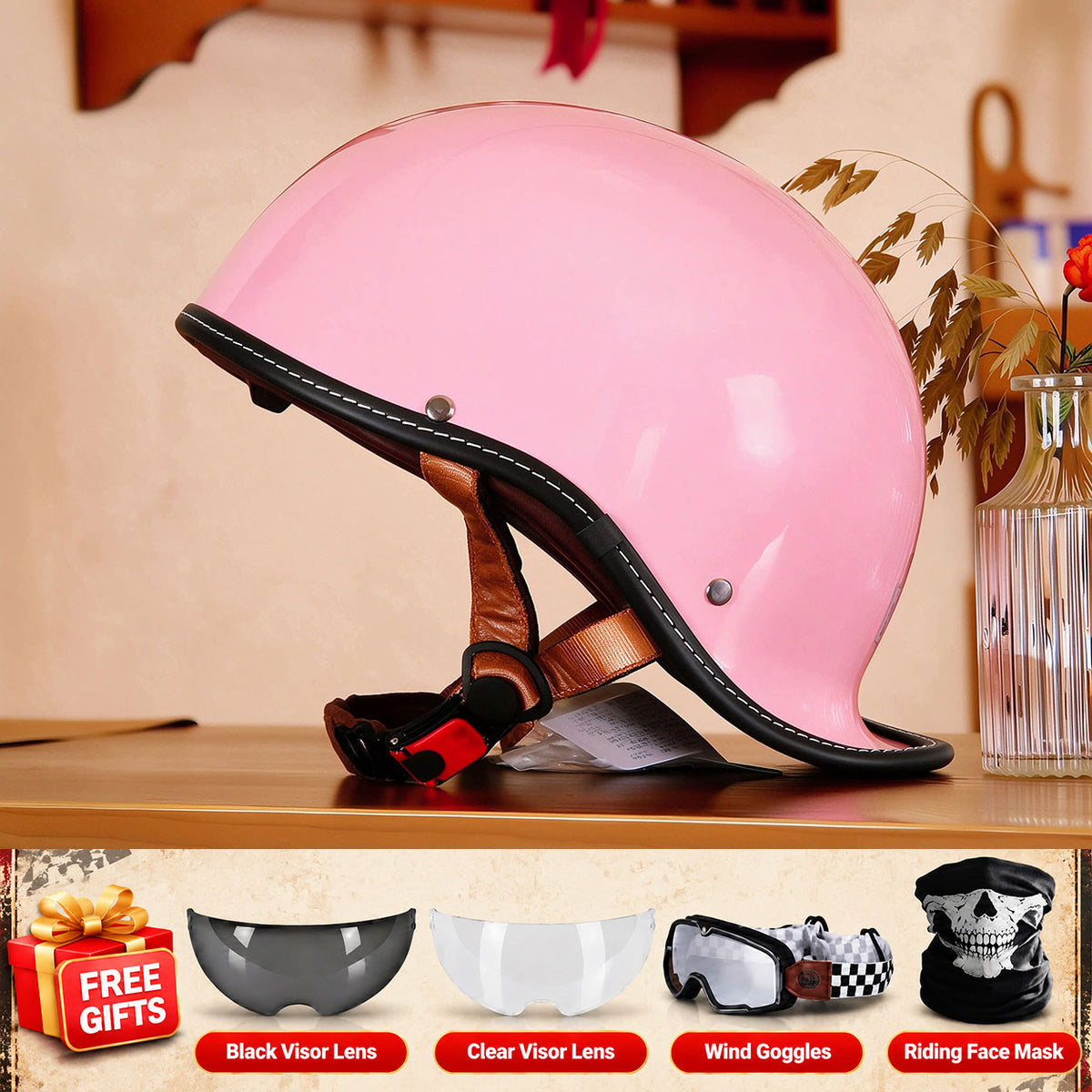 Classic Retro Solid-Color Motorcycle Half-Helmet-I299