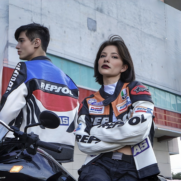 Men's and women's anti-fall imitation racing street bike motorcycle leather jacket - J32