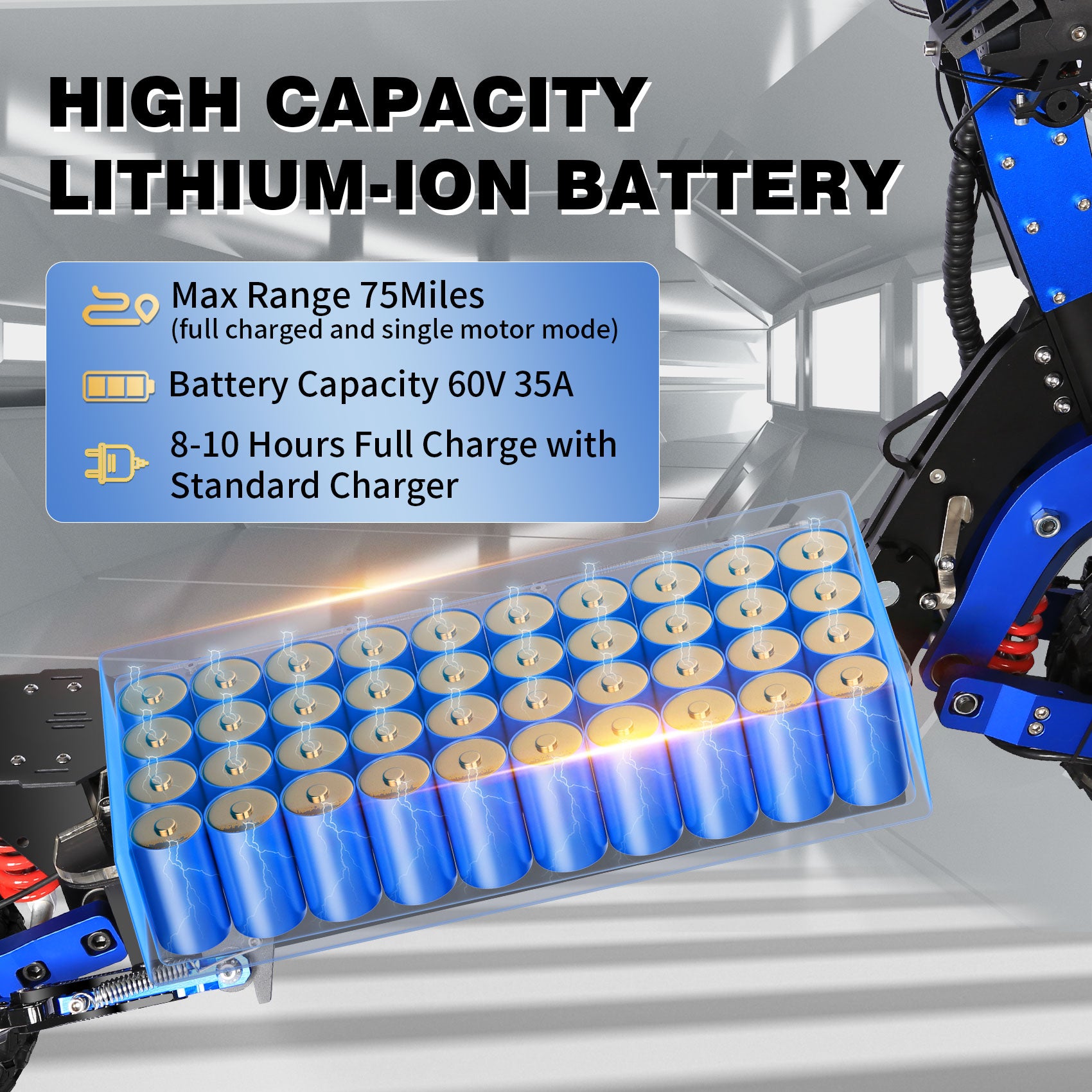 Electric Scooter, 40 mph top speed, 60 mile range, 60V 35AH 6000W Dual Drive, with 11" Off-road Tires