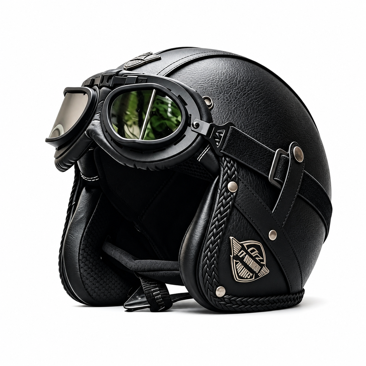 KTVMOTO Matte Leather Retro Motorcycle Half Helmet-I19