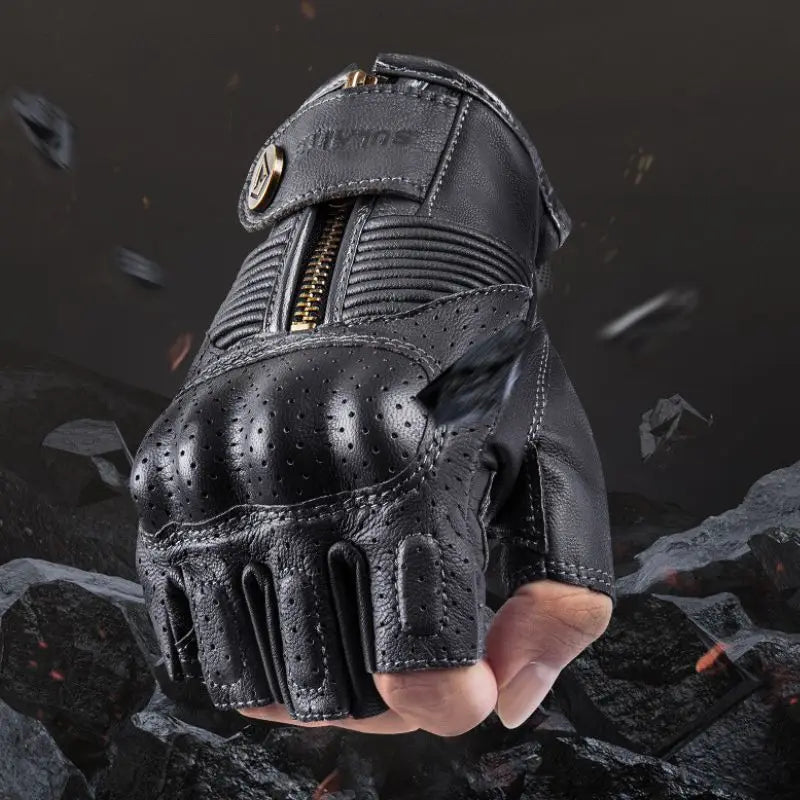 Vintage Leather Half Finger Gloves-G12