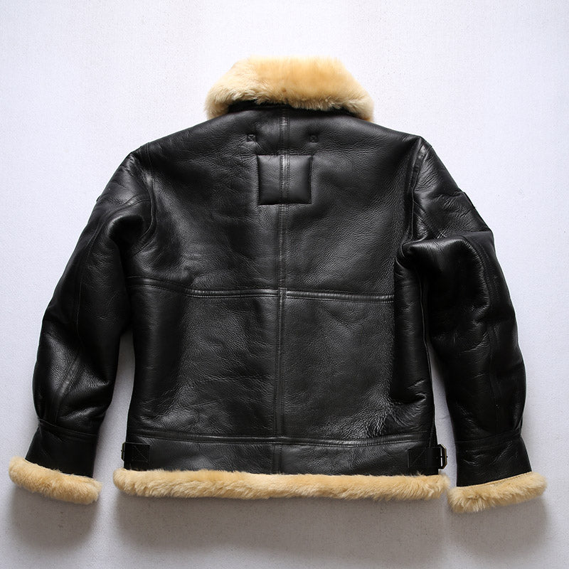 Genuine Sheepskin Bomber Jacket Military Fur-A04
