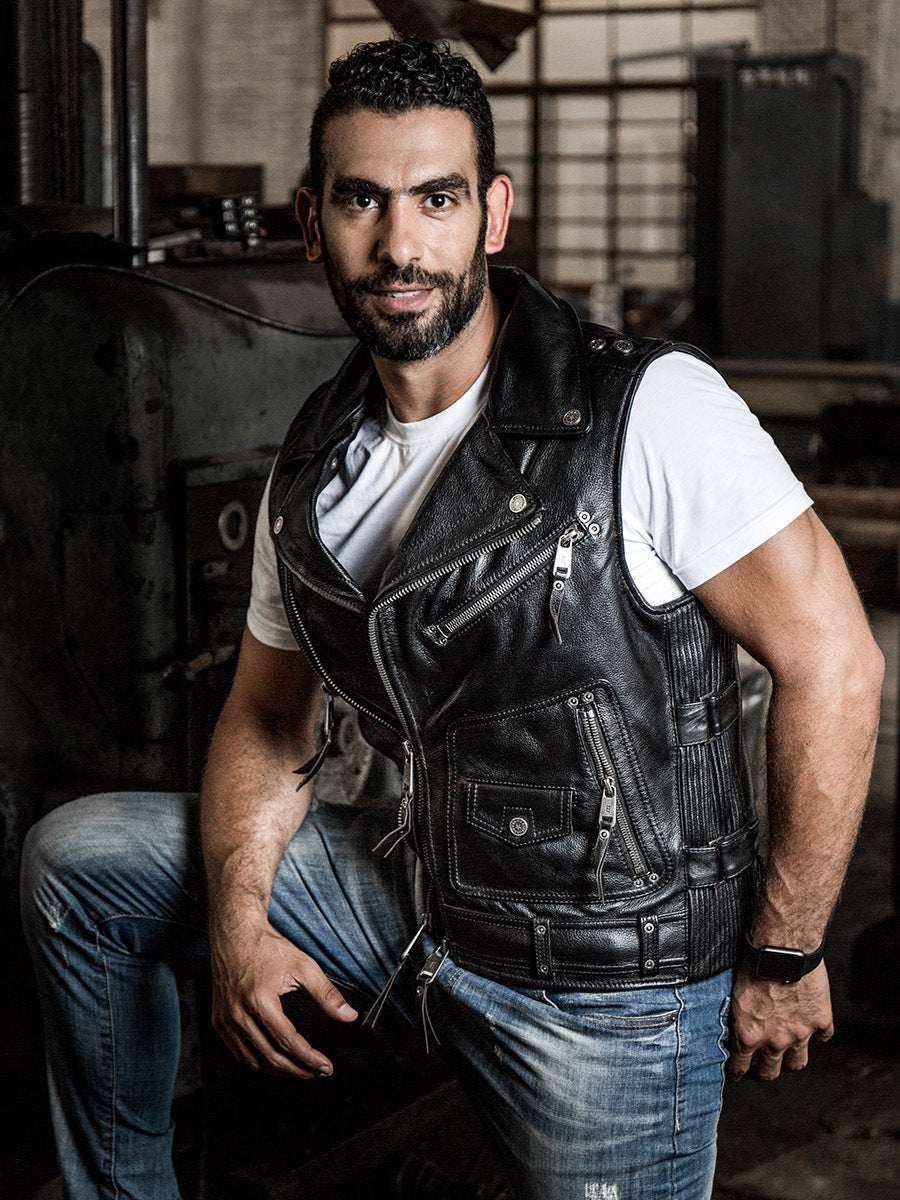 Thickened cowhide lapel vest-A31