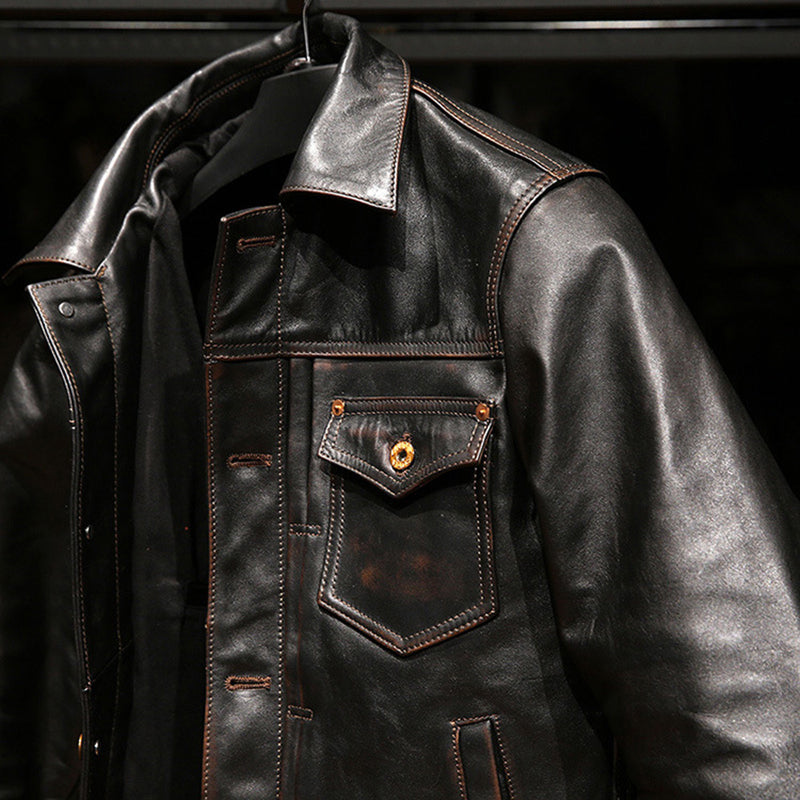 Japanese retro casual leather jacket-A05