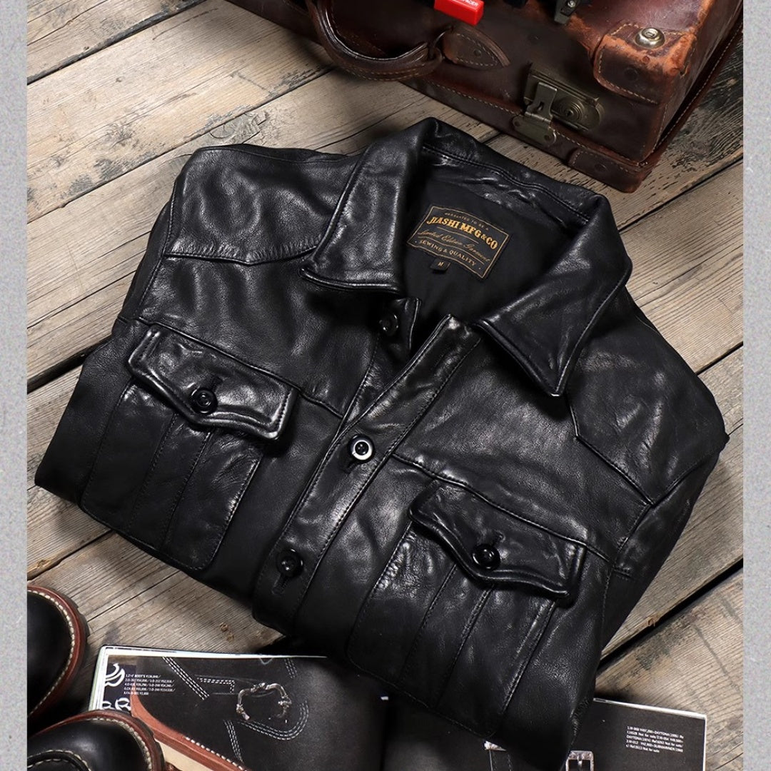 Luxury Vintage Casual Genuine Leather Jacket - A 25