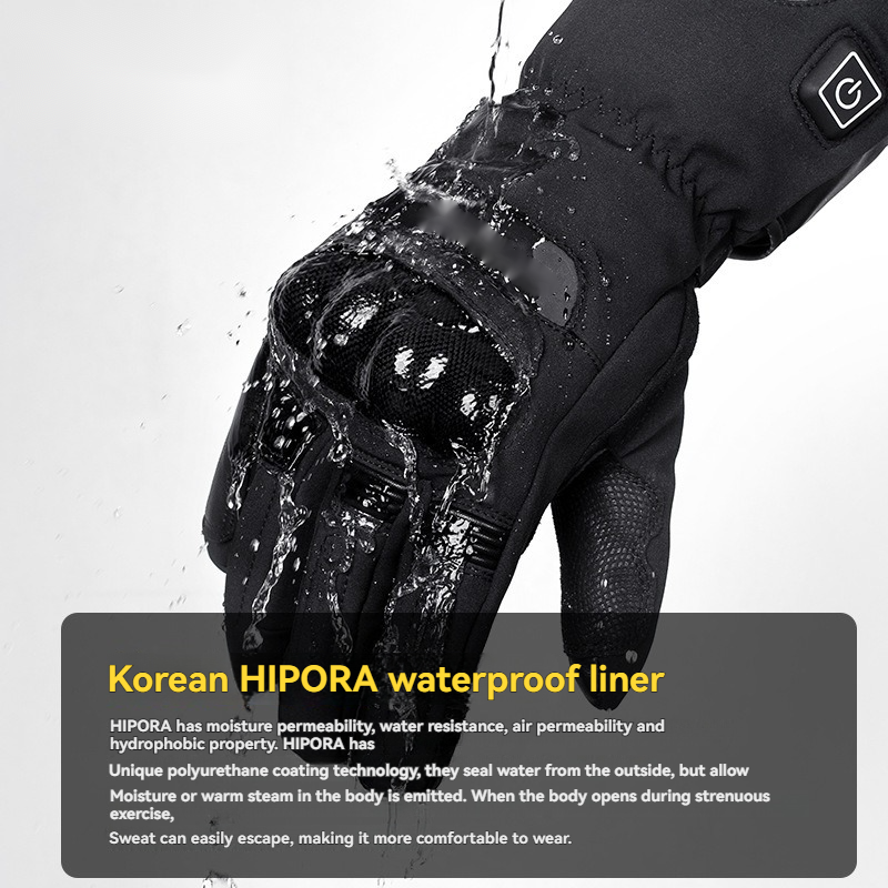 Heated Genuine Leather Motorcycle Gloves with Hard Protective Cover - G26