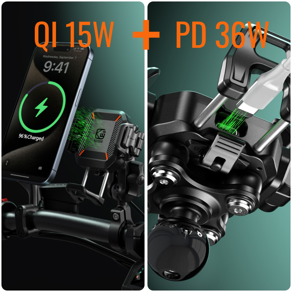 Shock Absorption 15W Wireless Fast Charger Waterproof Motorcycle Phone Holder - M43