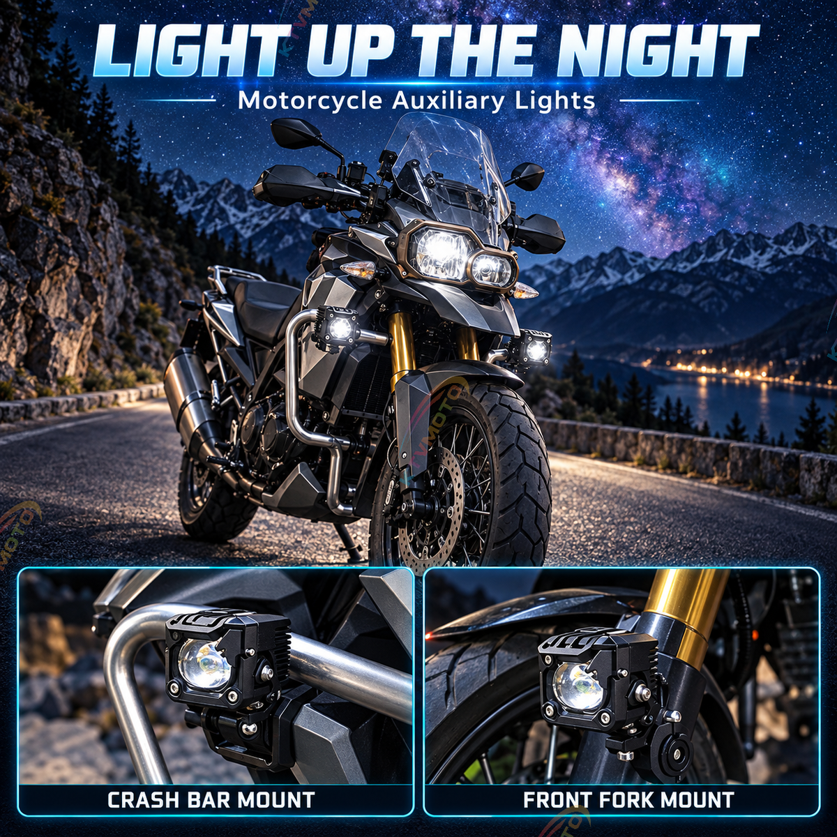 KTVMOTO Harley Motorcycle LED Auxiliary Lights Kit High/Low Beam-ML12