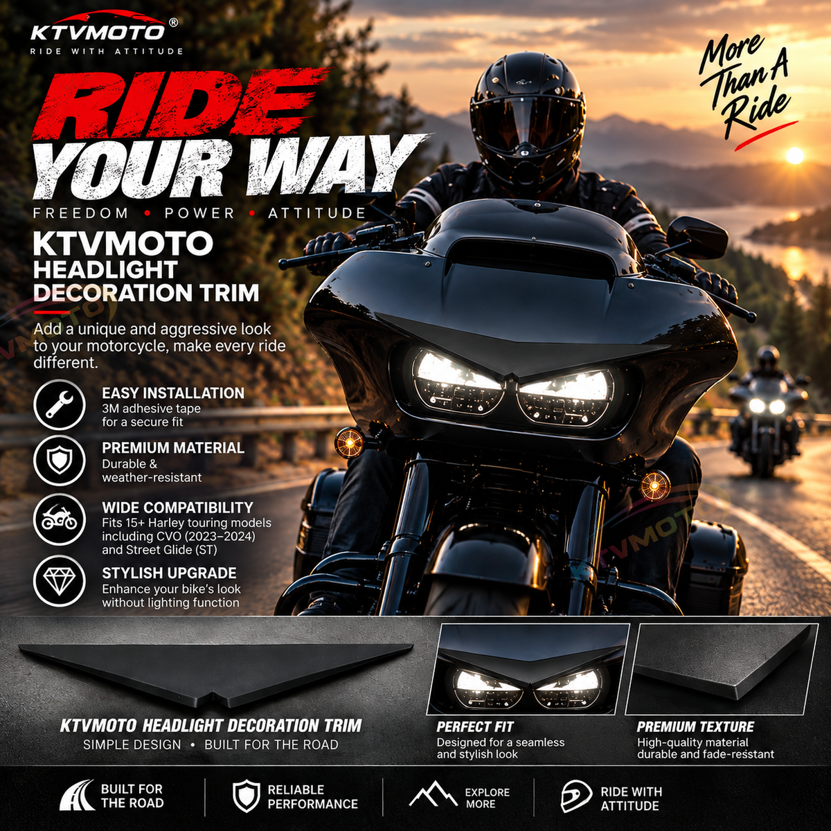 KTVMOTO Harley Road Glide Dual "Angry Bird" Style Headlight Trim - ML05