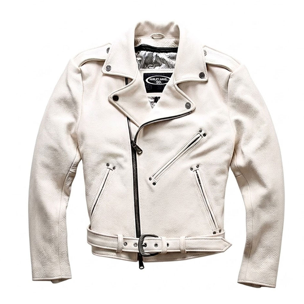 White casual genuine cowhide jacket-A28