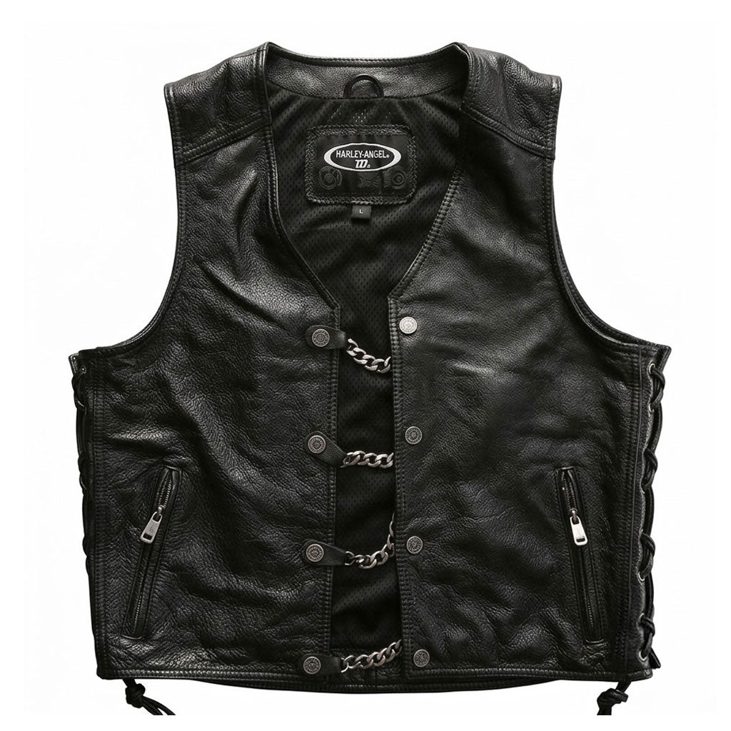 Harley vest steel chain genuine leather vest-A34