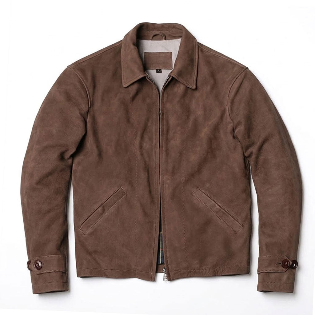 Depp vintage distressed lapel brushed hard leather jacket-A42