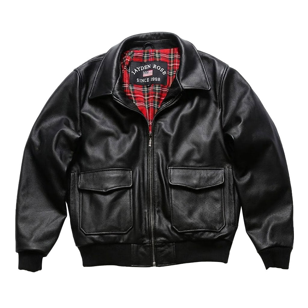 G1 Genuine Leather Bomber Jacket - A49