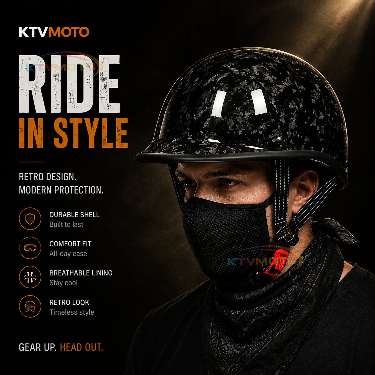 KTVMOTO Carbon fiber motorcycle half-helmet cruiser helmet-I52