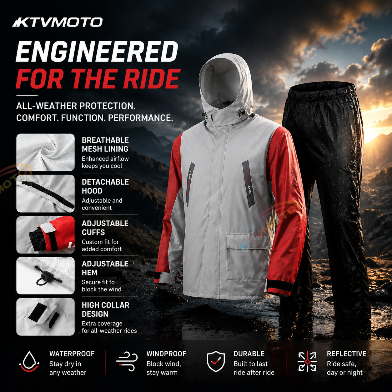 Two-piece motorcycle rain suit(Set)-C16