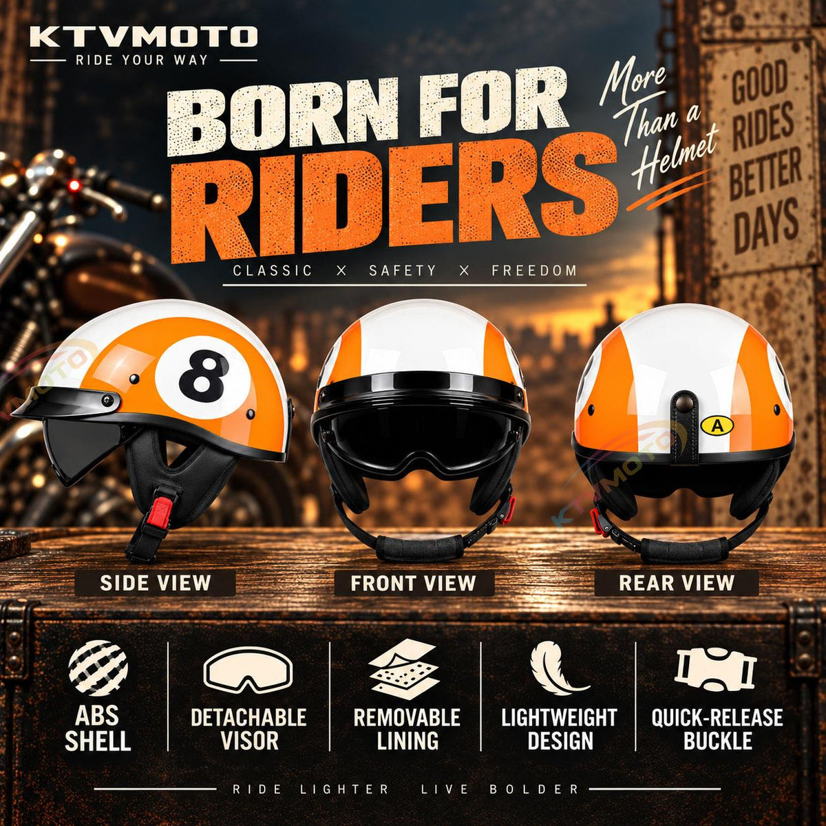 KTVMOTO Retro Motorcycle Digital Riding Half Helmet-I266