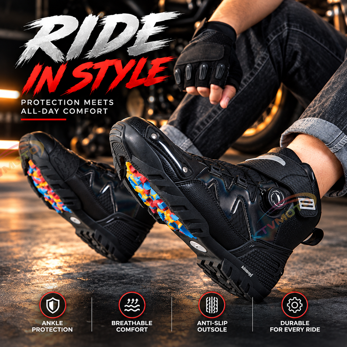 KTVMOTO Men's Motorcycle Riding Shoes Protective Ankle Boots-K172