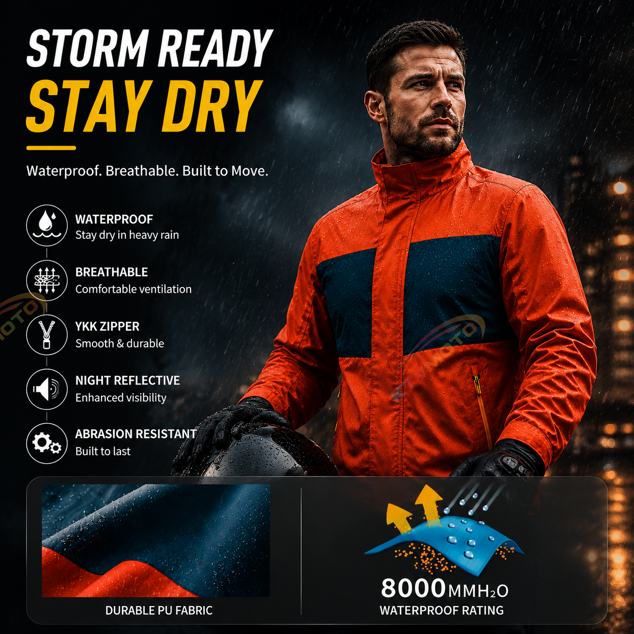 Heavy-Duty Waterproof Two-Piece Motorcycle Rain Suit-J92