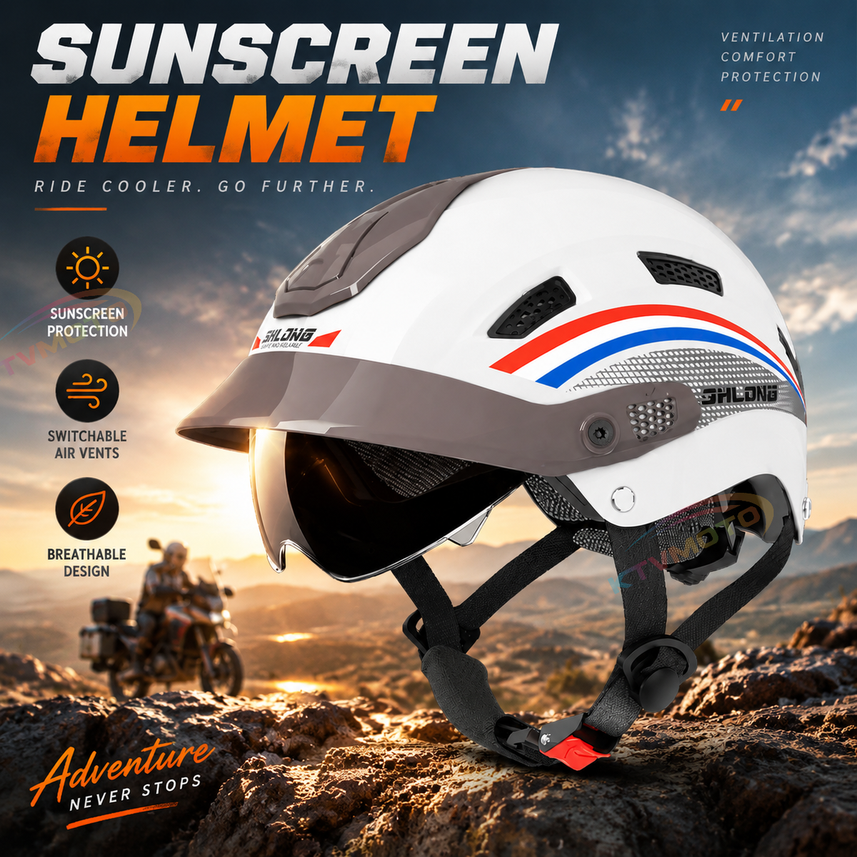KTVMOTO Lightweight Motorcycle Half Helmet with Visor & Retro Design-I273