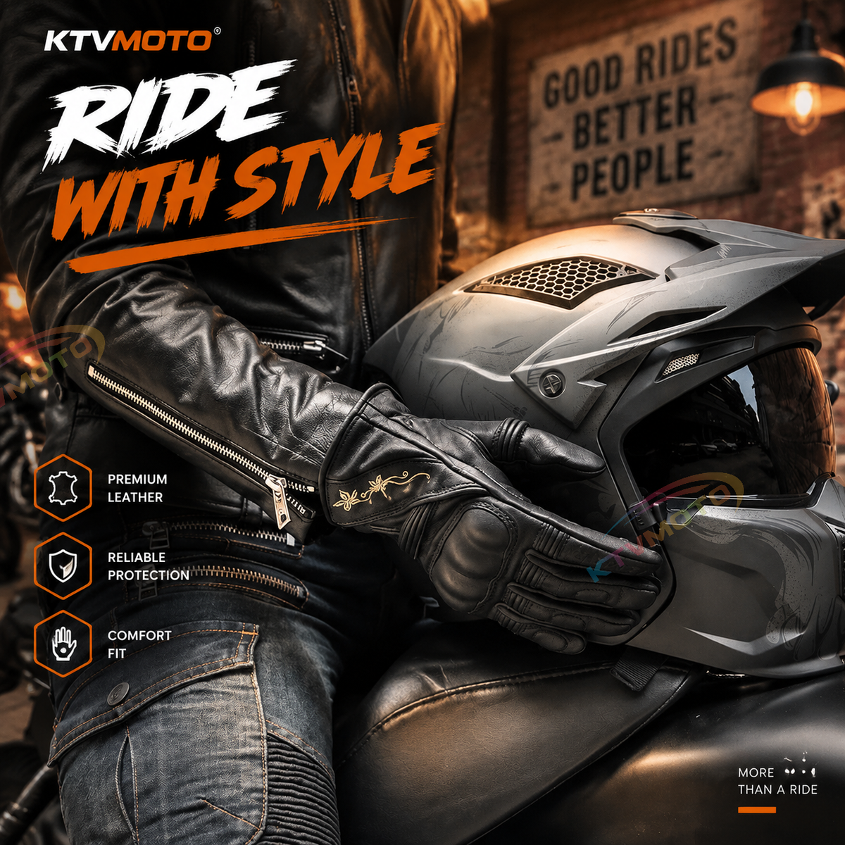 KTVMOTO Women's Retro Motorcycle Touchscreen Leather Gloves-G31