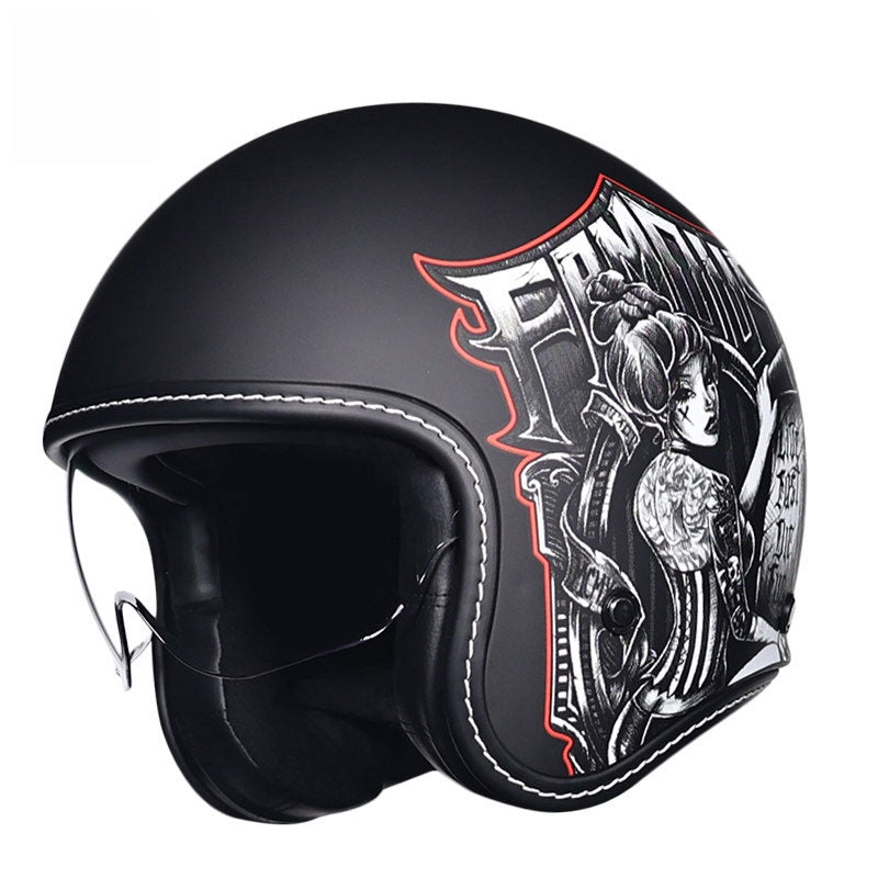 Retro-style open-face motorcycle helmet with built-in visor-I22