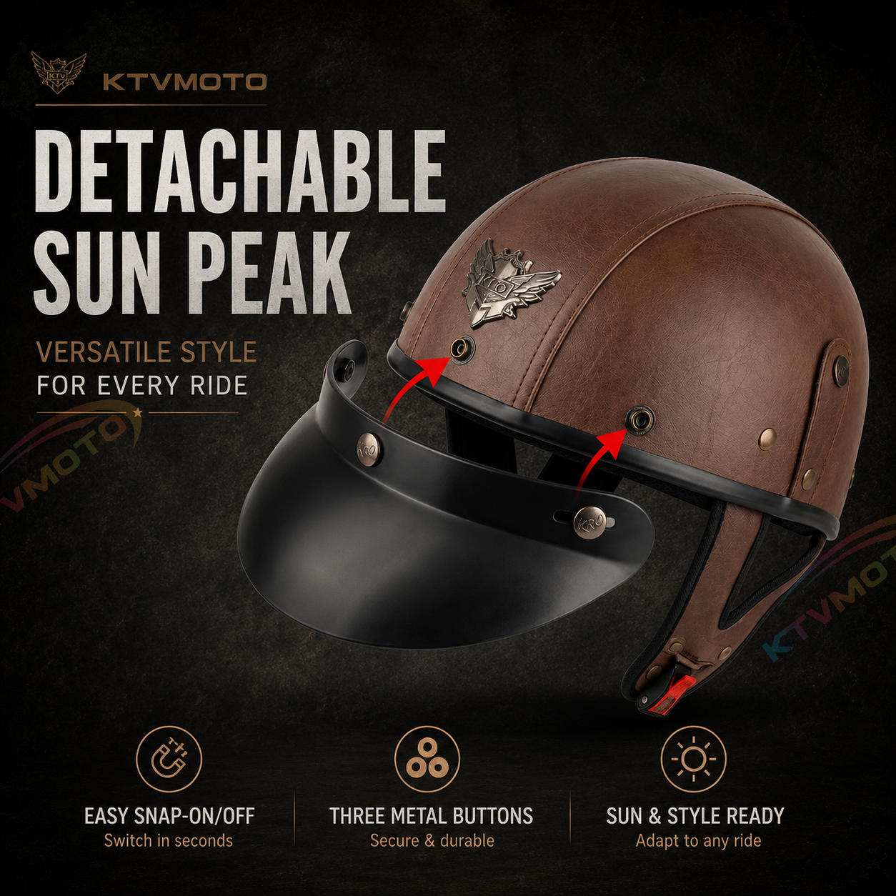 Retro cruiser motorcycle helmet with concealed inner visor-I31