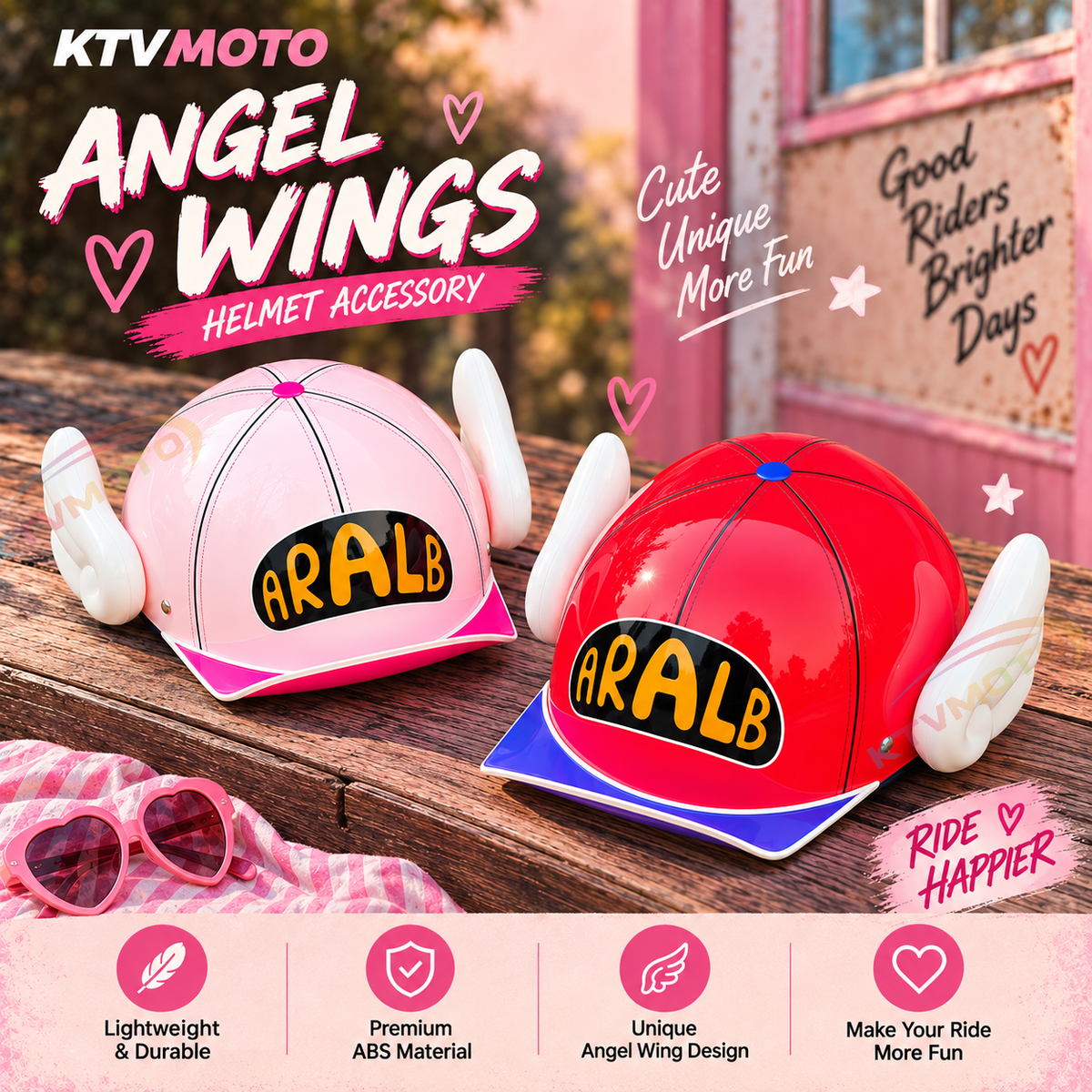 KTVMOTO Angel Wing Motorcycle Half Helmet Retro Rider Style-I272