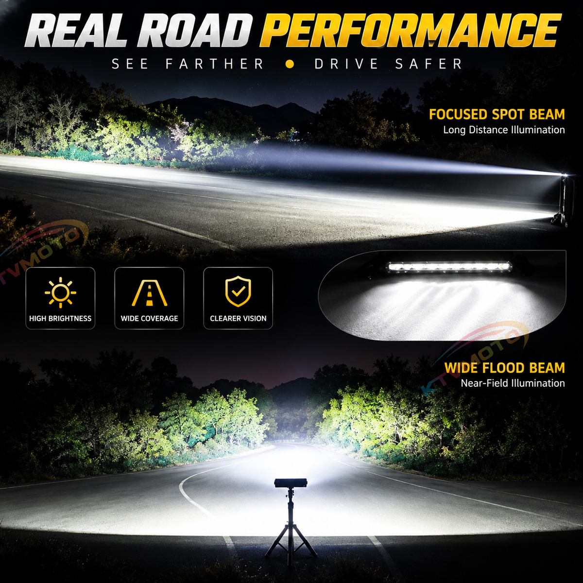 KTVMOTO Off-Road LED Light Bar with Amber DRL for Truck SUV ATV-D30