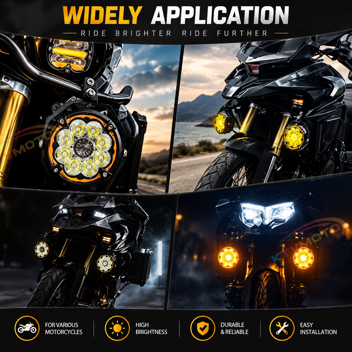 KTVMOTO Dual LED Motorcycle Driving Lights with Amber Halo-D28