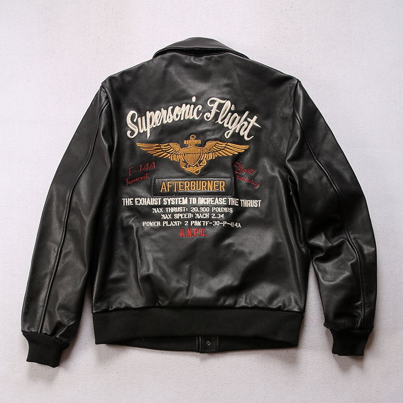 Pilot's leather jacket with embroidery-A12