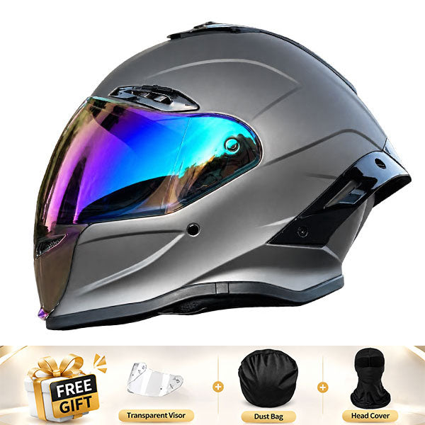 Cool full-face motorcycle helmet, featuring a rear spoiler and an extended visor-I308
