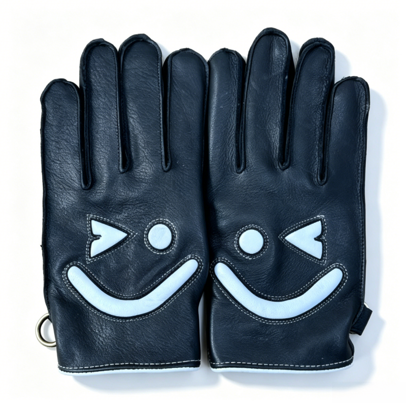 Smiley face deerskin touchscreen retro motorcycle gloves-G73