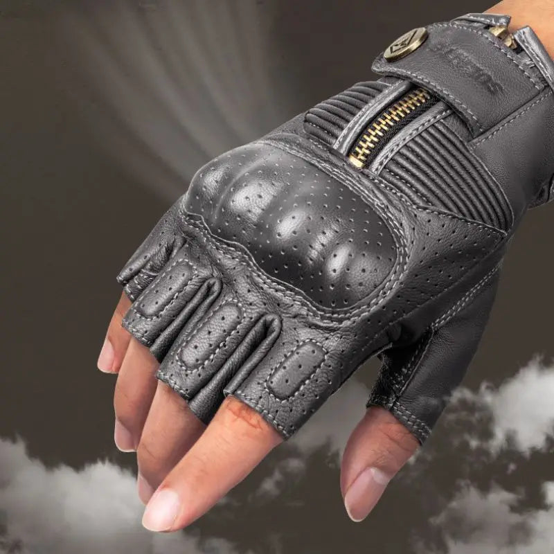 Vintage Leather Half Finger Gloves-G12