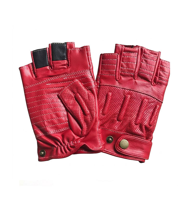Vintage-style Harley-style leather half-finger gloves-G66