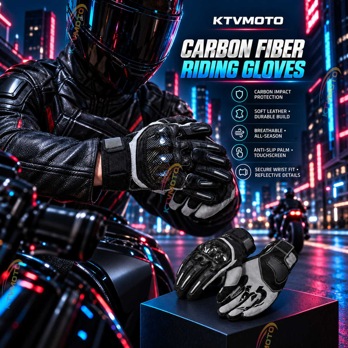 KTVMOTO Carbon Fiber Touchscreen Motorcycle Riding Gloves-G104