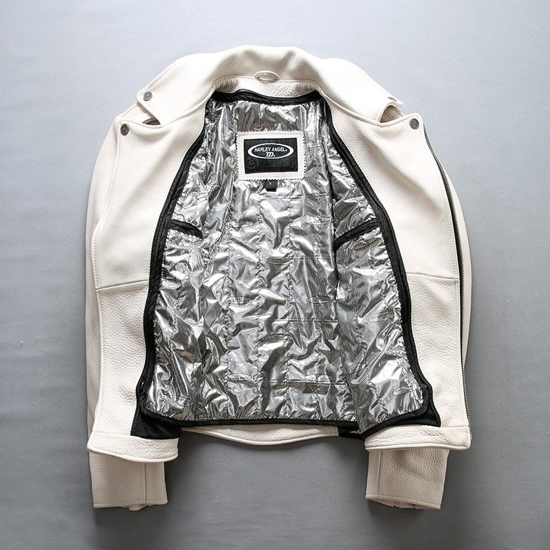 White casual genuine cowhide jacket-A28