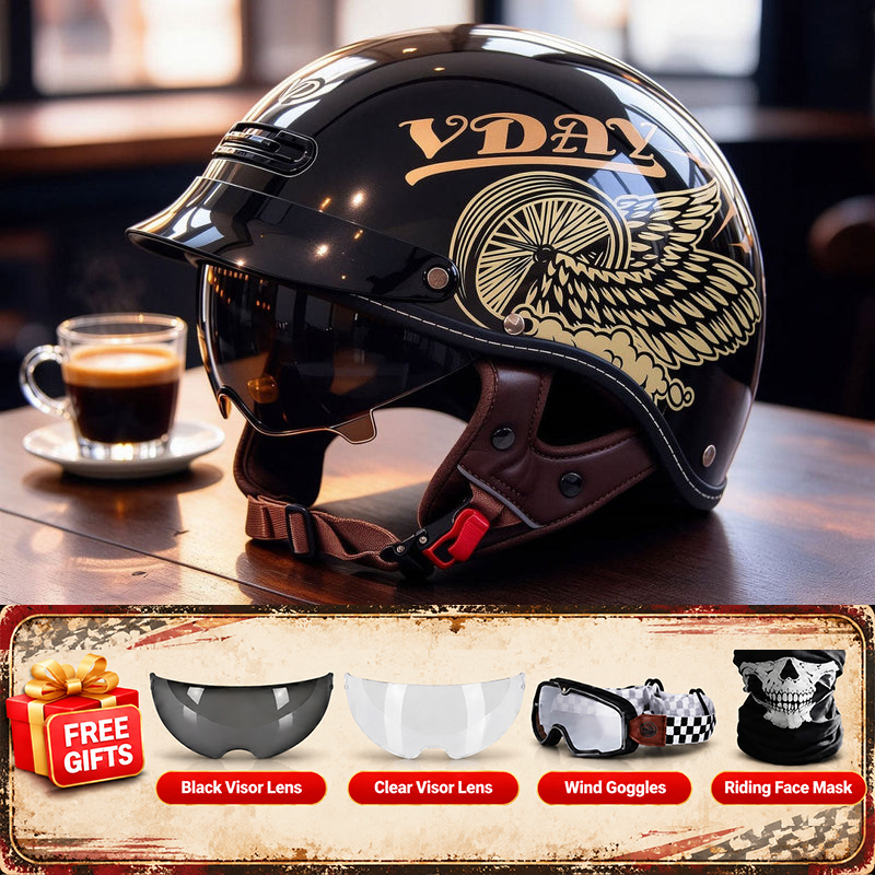 KTVMOTO Retro Motorcycle Half Helmet with ABS Shell & EPS Liner-I302