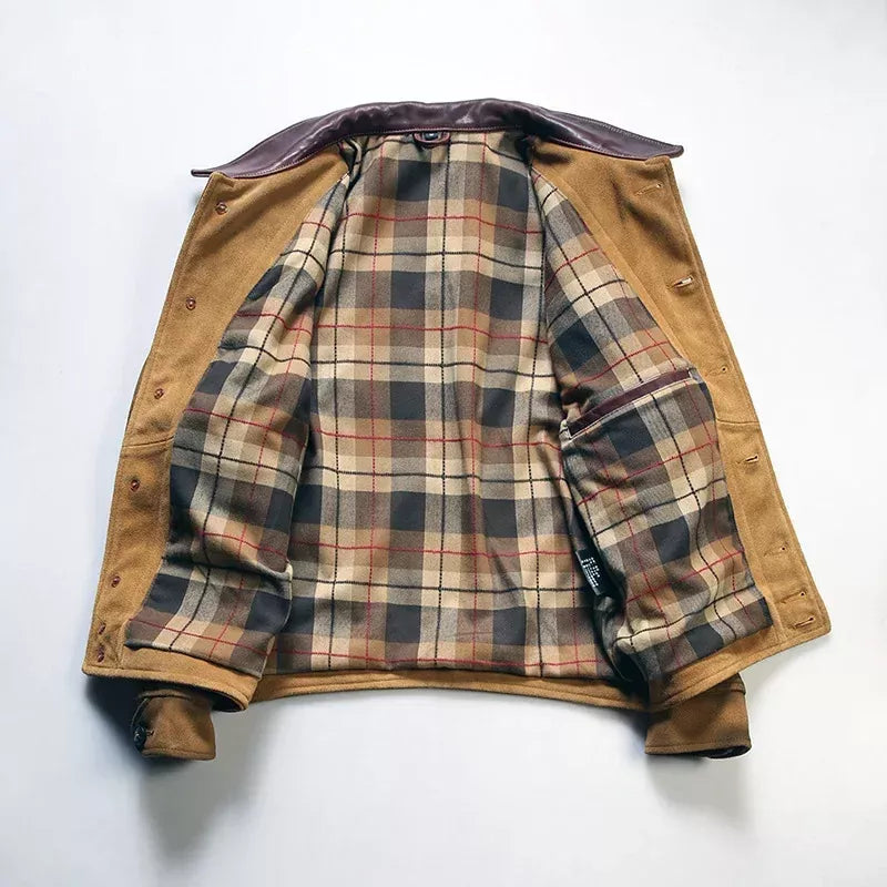 Handmade Vintage Natural Cow Suede Leather Jacket-A1