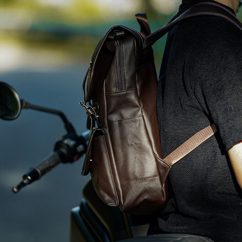 Retro faux PU leather motorcycle backpack-B11