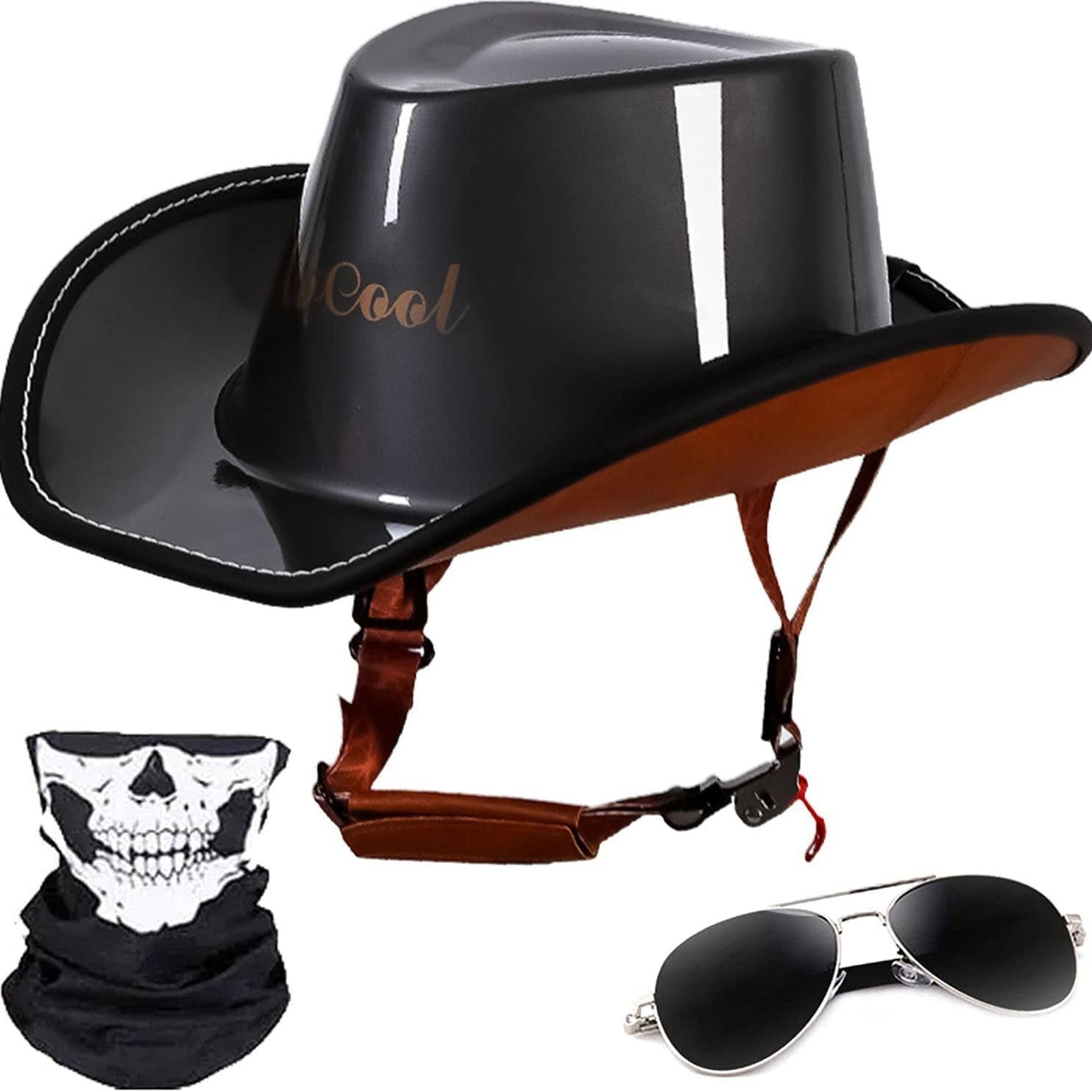 Cowboy-style leather motorcycle half helmet- I08