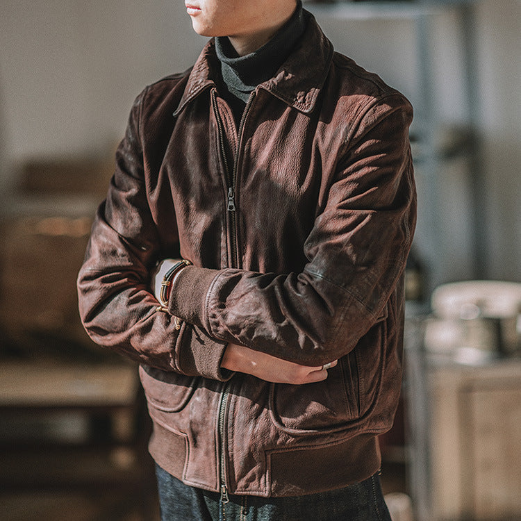 Vintage distressed A2 Pakistani goatskin flight jacket - A43