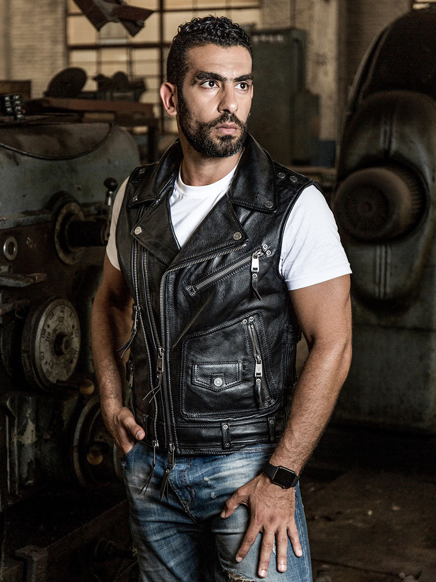 Thickened cowhide lapel vest-A31