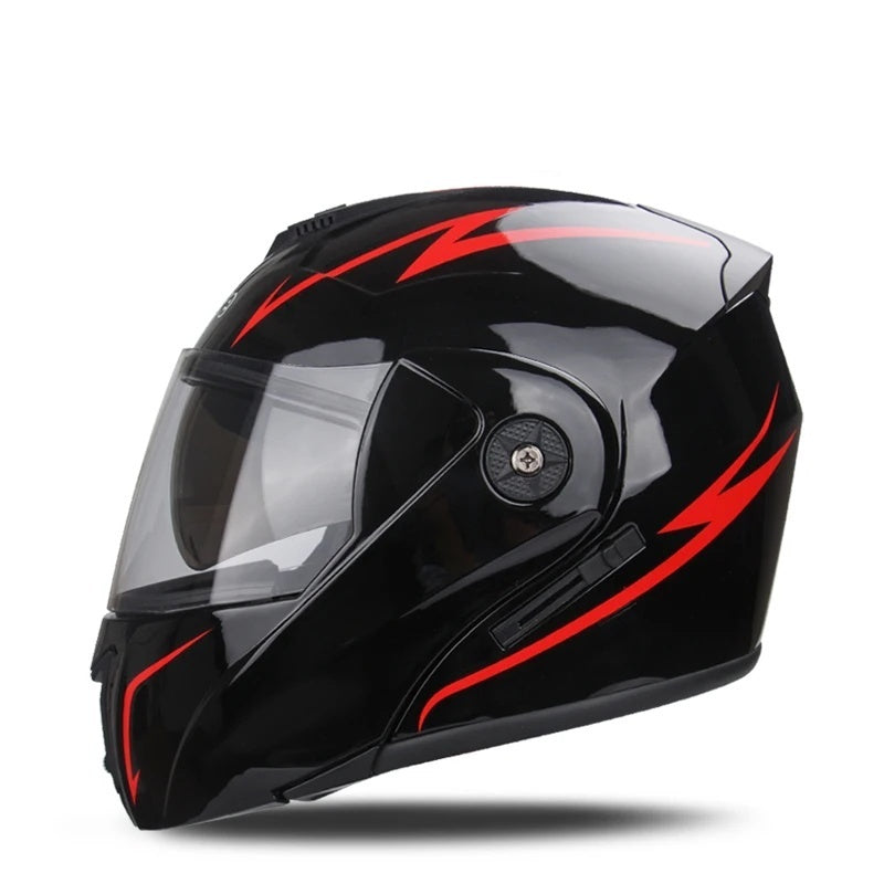 Motorcycle flip-up helmet with lightweight dual-lens design-I145