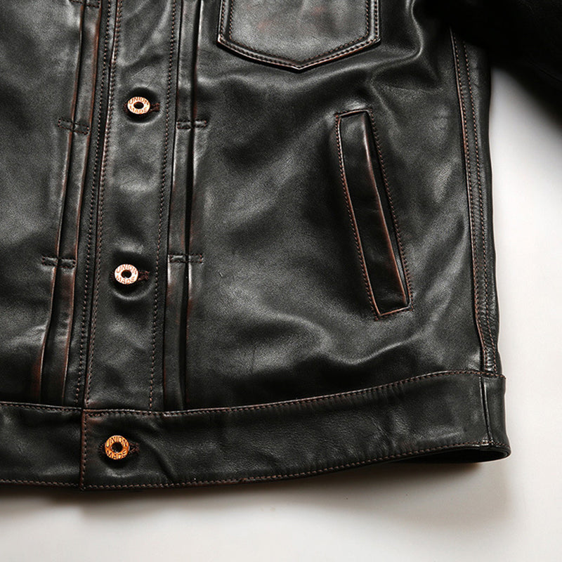 Japanese retro casual leather jacket-A05