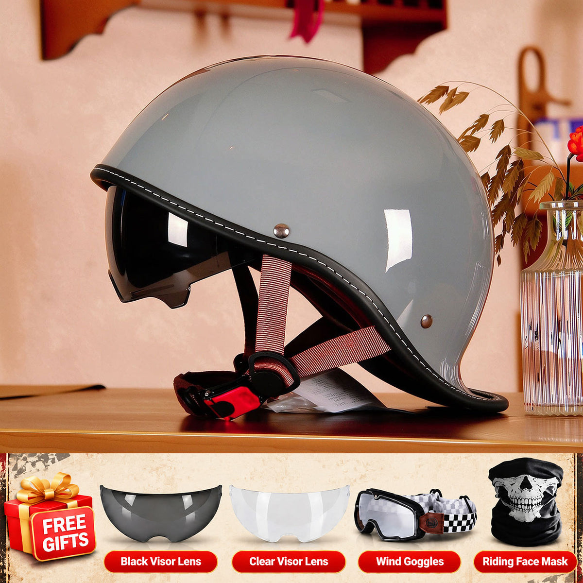 Classic Retro Solid-Color Motorcycle Half-Helmet-I299