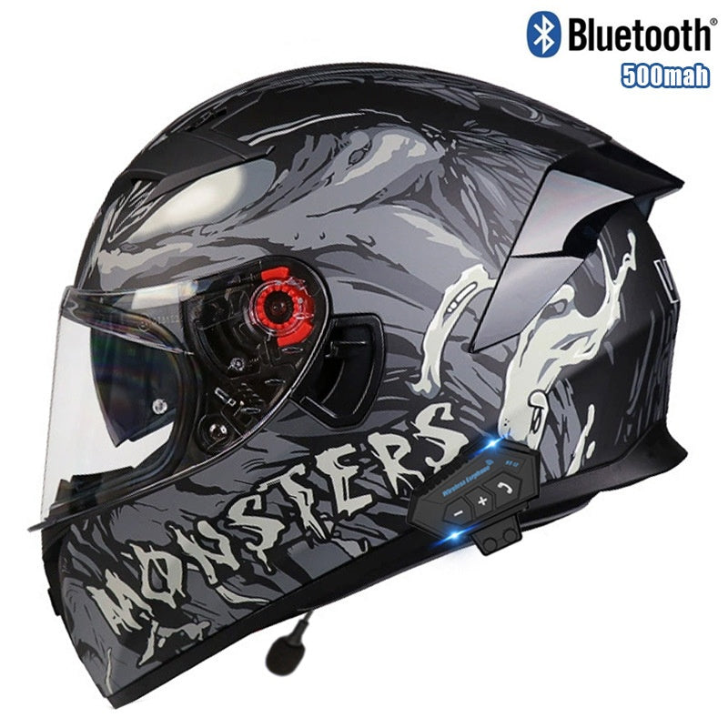 Artistic skull-painted full-face modular motorcycle helmet-I93