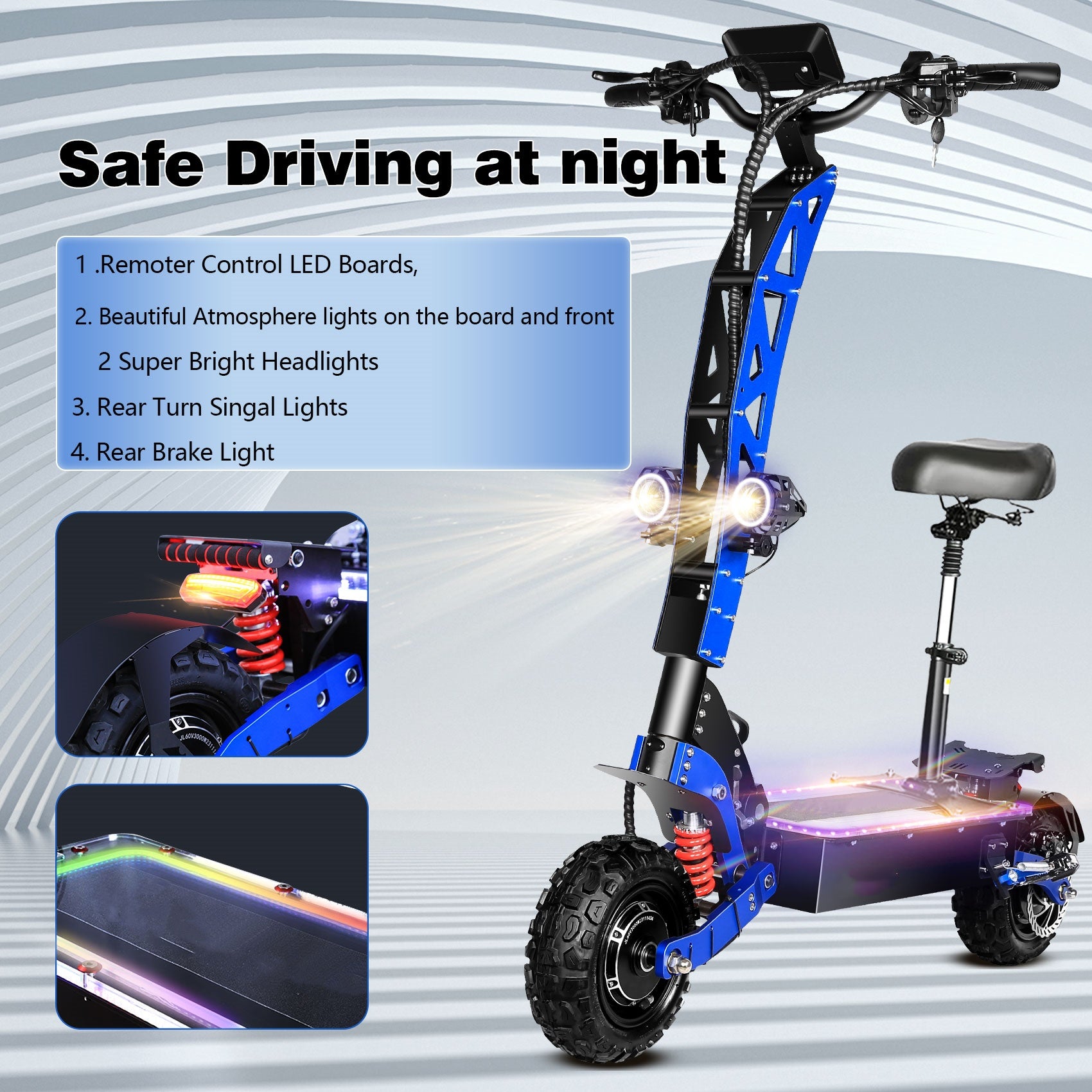 Electric Scooter, 40 mph top speed, 60 mile range, 60V 35AH 6000W Dual Drive, with 11" Off-road Tires