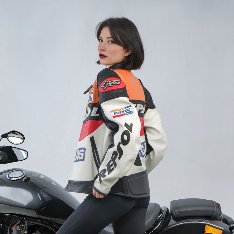 Men's and women's anti-fall imitation racing street bike motorcycle leather jacket - J32