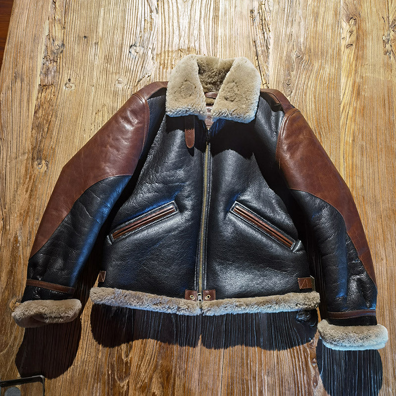 Bomber jacket unisex couple style horse leather stitching-A06