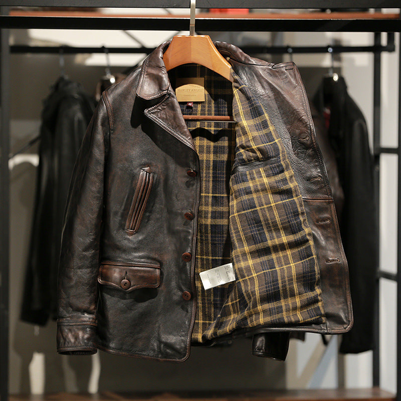 American Dispatcher Horsehide Leather Motorcycle Jacket-A21